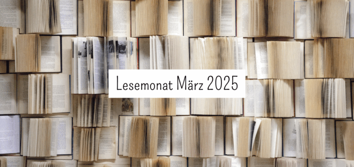 Bücherwand mit der Aufschrift "Lesemonat März 2025"
